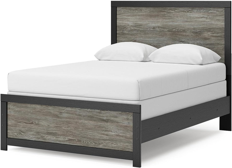 Signature Design by Ashley Jonnifer Full Panel Bed Frame with Headboard, Two‑Tone Textured Design, Engineered Wood and Decorative Laminate, Bedroom Furniture, Warm Gray and Matte Black