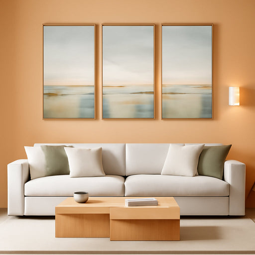 Large Framed Green Abstract Landscape Wall Art for Living Room, 3 Piece Canvas Prints Paintings Artwork for Walls, Modern Minimalist Pictures for Dining Room, Hallway, Office Wall Decor 24X36 In