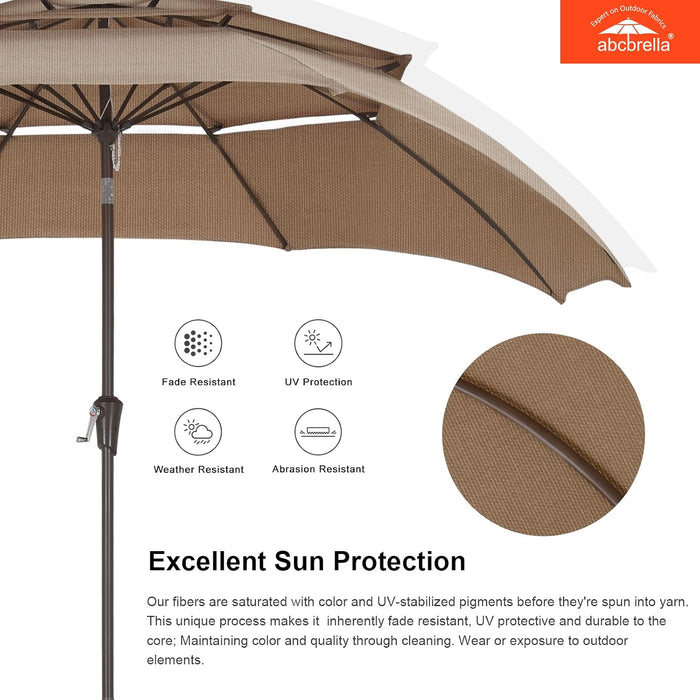 OLEFIN® 5-Year No Fading 9FT 3 Tiers Patio Umbrella, Outdoor Table Umbrella with 8 Sturdy Ribs for Deck, Backyard, Garden, Yard (Khaki)