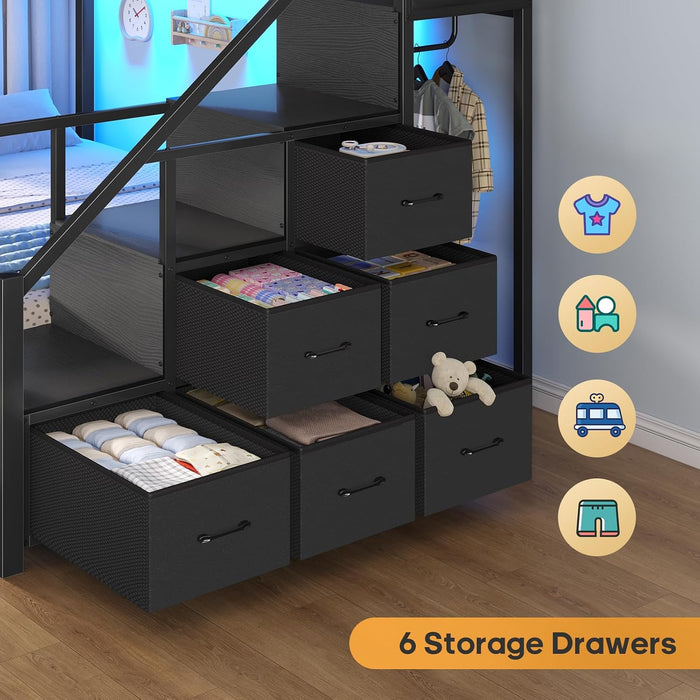 Black FullOverFull Bunk Bed LEDLighting Quality Durable