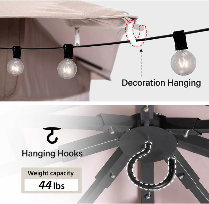 Outdoor Patio Gazebo 10'X13' with Expansion Bolts, Heavy Duty Gazebos Party Tent Shelter with Double Roofs, Mosquito Nets and Privacy Screens for Backyard, Garden, Lawn, Khaki