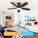 Ceiling Fans with Lights- 46" RGB Low Profile Indoor Ceiling Fan with Light and Remote/App Control, Flush Mount, LED Dimmable DC Reversible Modern Ceiling Fan for Bedroom（Black