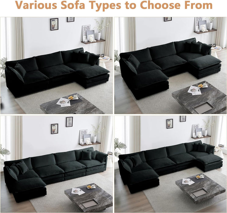 Luxury 3 Piece Sofa Set, 2 Pieces of Single Sofa and 1 Piece of 3 Seater Sofa, Modern Chenille Comfy Cloud Couches Set with 7 Pillows for Living Room Office, Black