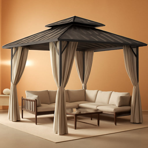 10X12Ft Hardtop Outdoor Gazebo Curtain Netting SandBeige