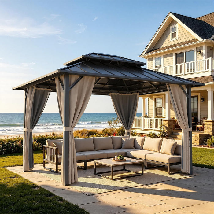 10X12Ft Hardtop Outdoor Gazebo Curtain Netting SandBeige