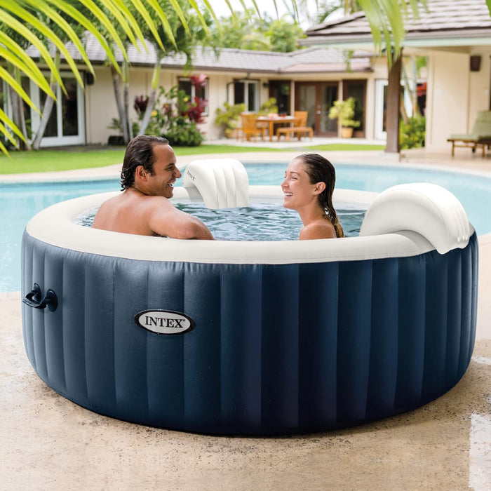 Purespa plus 6 Person Portable Durable Inflatable Hot Tub Bubble Jet Spa with Tablet and Mobile Phone Tray Accessory, Cobalt Blue