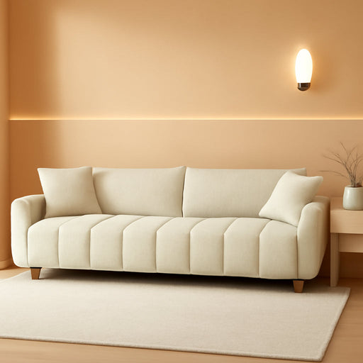 Cream Chenille Sleeper Sofa Bed With ExpandedStorage