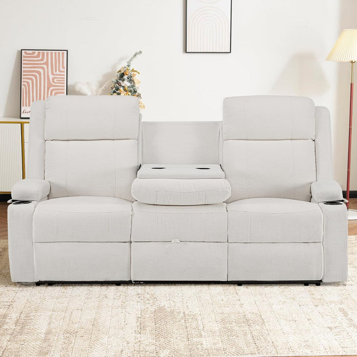 Reclining Sofa Couch,Loveseat 3 Seater Recliner Sofa with Drop down Table/ 4 Cup Holder/Hidden Storage, Wall Hugger Recliner Sofa for Living Room & Home Theater & Rv(Beige)