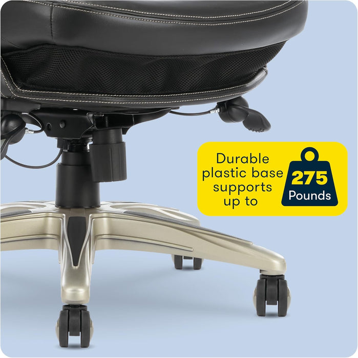 Claremont Ergonomic Executive Office Chair with Back in Motion Technology, Adjustable Mid Back Desk Chair with Lumbar Support, Bonded Leather, Black