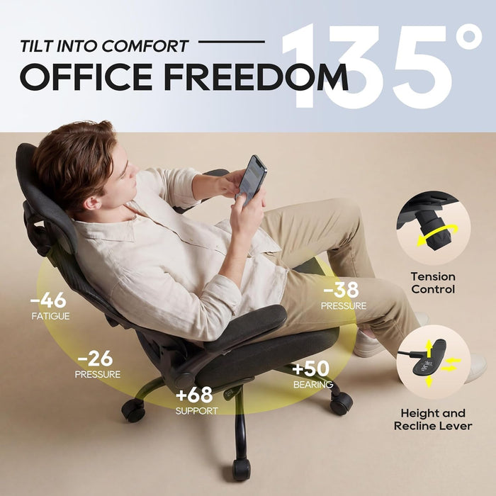 Ergonomic Office Chair for Lower Back Relief, 4-Way Lumbar, 330 LBS