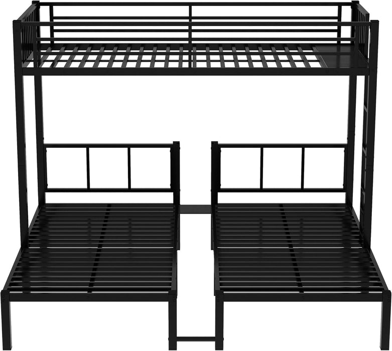Twin over Twin over Twin Bunk Bed for 3 Kids, Heavy Duty Triple Bunk Bed with Guardrails and Ladder, Twin over Twin over Twin Triple Bunk for Kids, Teens, Black
