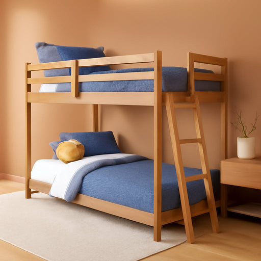 Twin Over Twin Low Bunk Bed OakEmbossedPecanFinish