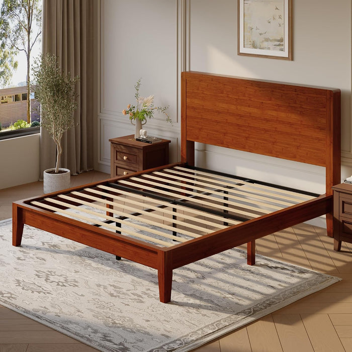 Full Size Bamboo Bed Frame, Japanese Joinery, Warm Brown