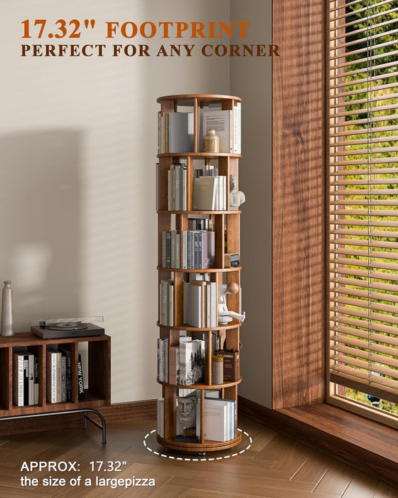 Walnut ThreeSixty Degree Rotating Bookcase On Wheels
