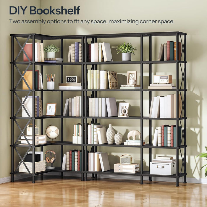 Black Industrial Grade Tall Corner Bookshelf Storage
