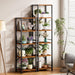 6 Tier Tall Bookshelf, Industrial Narrow Bookcase, Display Standing Shelf Units, Metal and Wood Storage Rack Organizer for Living Room, Home Office, Entryway, Kitchen, Rustic Brown