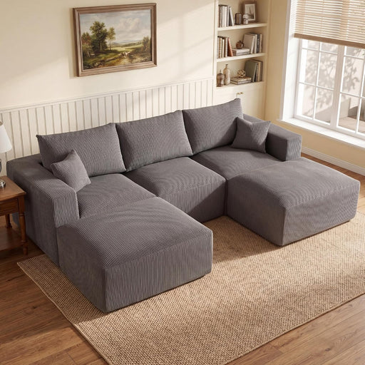 Gray 113Inch Modular Upholstered Sectional Sofa Sleeper