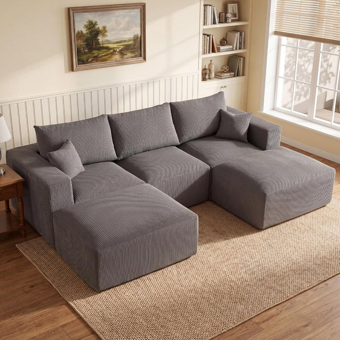 Gray 113Inch Modular Upholstered Sectional Sofa Sleeper