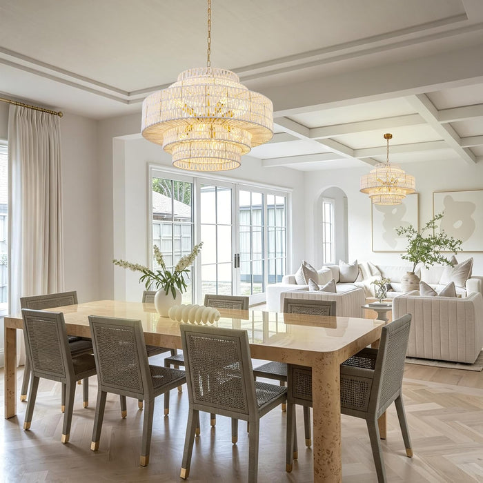 28.7In Large Coastal Chandelier White Rattan Light for Living Room