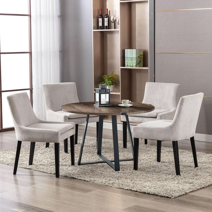Modern Dining Chairs Set of 4, Upholstered Corduroy Accent Side Leisure Chairs with Mid Back and Wood Legs for Living Room/Dining Room-Beige