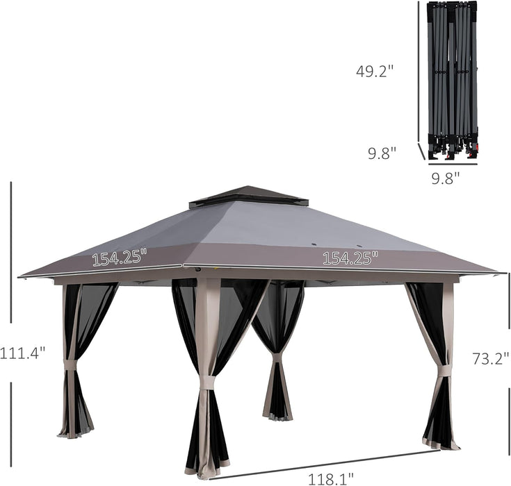 13' X 13' Pop up Gazebo with Netting, UPF 50+ Instant Canopy Tent Shelter with Water/Sand Bags, Wheeled Carry Bag, for Outdoor, Garden, Parties, Light Gray