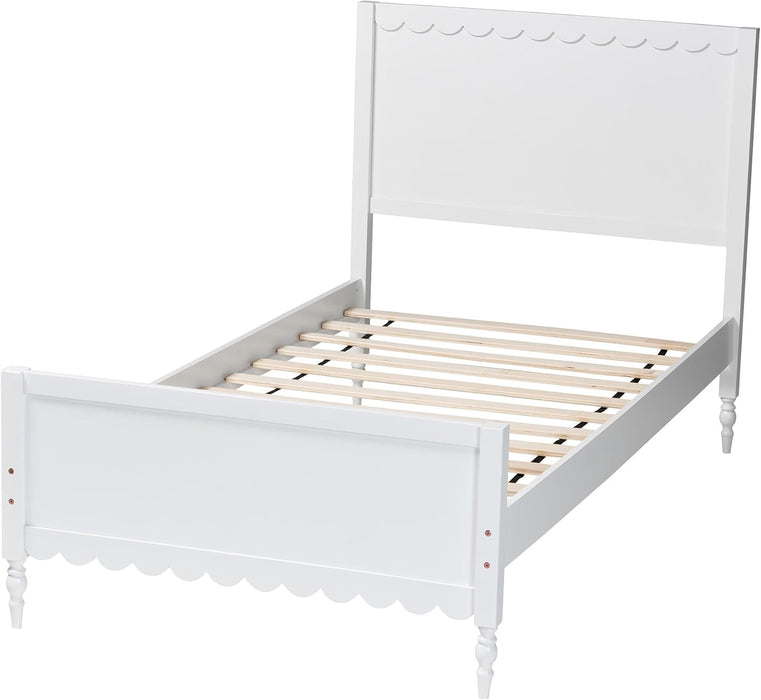 Roni Modern White Wood Twin Platform Bed with Scalloped Edges
