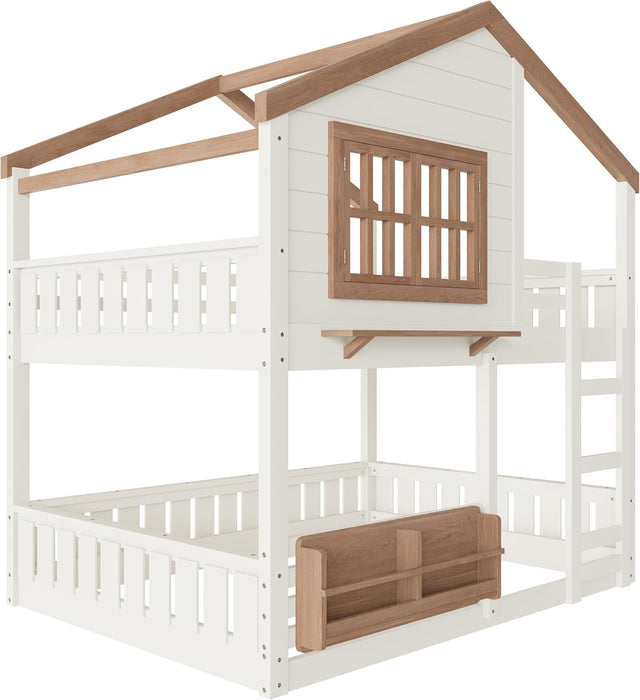 Beige SpaceSaving PlayhouseStyle Bunk Bed With Storage