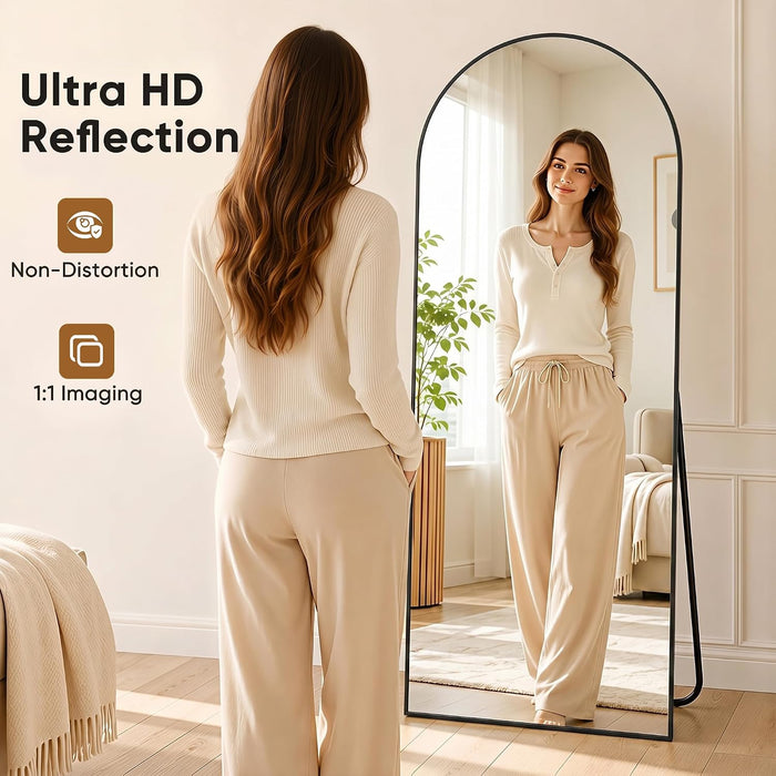 71"×32" Arched Full Length Floor Mirror, Standing Mirror with Aluminum Frame, Large Body Mirror of Free Standing/Wall Mount/Leaning for Bedroom, Living Room, Dressing Room, Black