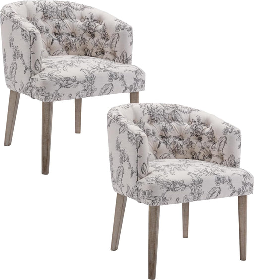 Modern Dining Chairs Set of 2, Upholstered Linen Fabric Dining Room Chairs with Barrel Backrests, Comfy Kitchen Chair for Dining Room, Beige