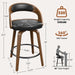 Swivel Bar Stools Set of 2, 26" Counter Height Bentwood Barstool | Mid-Century Modern PU Leather Upholstered Bar Chair with Back and Footrest, for Kitchen Island, Bar, Dining Room, Cafe, Black