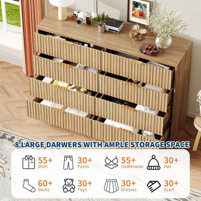 Fluted 8 Drawer Dresser for Bedroom, Wide Chest of Drawers for Closet and Bedroom Storage, Dresser Storage for Living Room