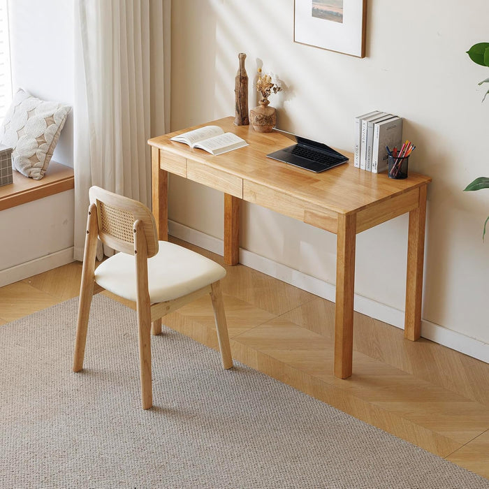 Solid Wood Desk with Drawer (Wood Color, 47.2Inch)