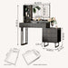 Large Vanity Desk with 3 Color Touch Screen Dimming Mirror, Vanity Desk with Charging Station, Modern Retractable Makeup Dressing Table, Makeup Table with Storage Shelves and 5 Sliding Drawers, Black