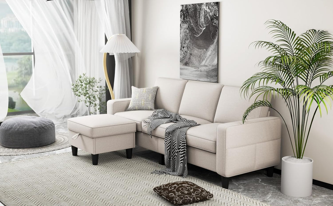 SeventyEightInch BeigeLinen Sectional Sofa Storage