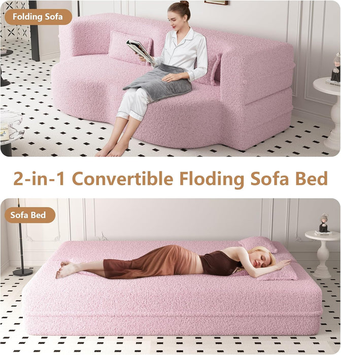 Powder Pink UltraComfort Contemporary Foldable Sleeper Sofa