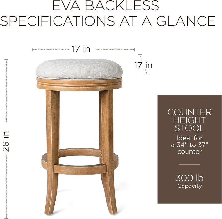 Eva 31 Inch Tall Bar Height Rotating Backless Barstool in Weathered Oak Finish with Sand Color Fabric Upholstered Seat