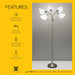 Floor Lamp with 5 Movable Shades & Adjustable Brightness – Perfect Lighting for Bedroom Decor, Beauty & Art Studio, Silver