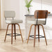 Swivel Bar Stools Set of 2, 26" Upholstered Modern Faux Leather Counter Height Barstools with Walnut Back & Bentwood Legs, Mid Century Bar Chairs Island Stools for Kitchen Counter, Beige Grey