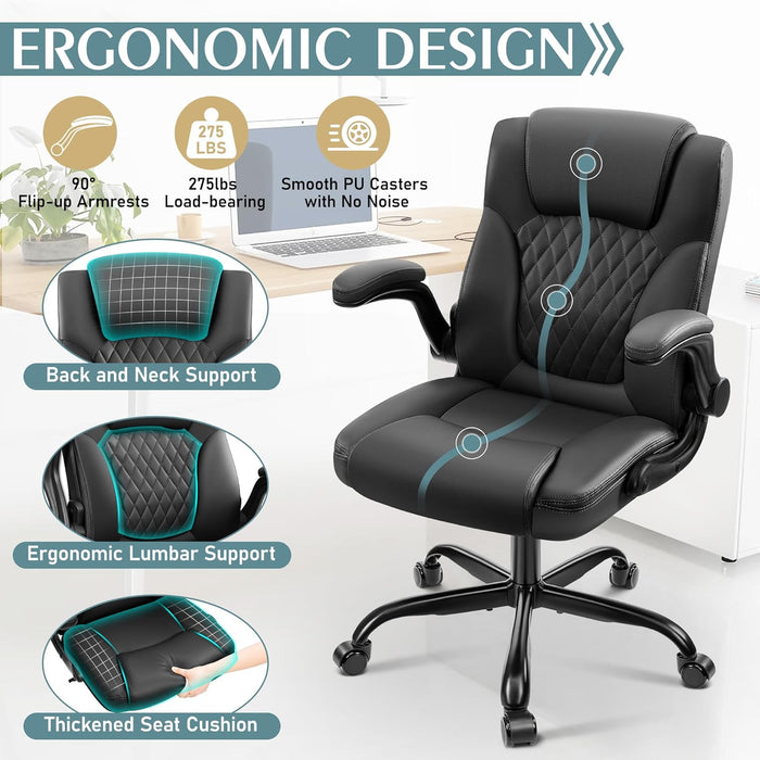 Leather Office Chair, PU Home Computer Desk Chairs with Ergonomic Back Support, 360°Swivel Free，Small Gaming Chair with Wheels and Adjustable Armrests, for Short People Use