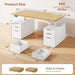 Electric Standing Desk with 6 Drawers, 55" Adjustable Stand up Desk with Storage, Computer Desks with Power Outlets for Home Office, White + Oak