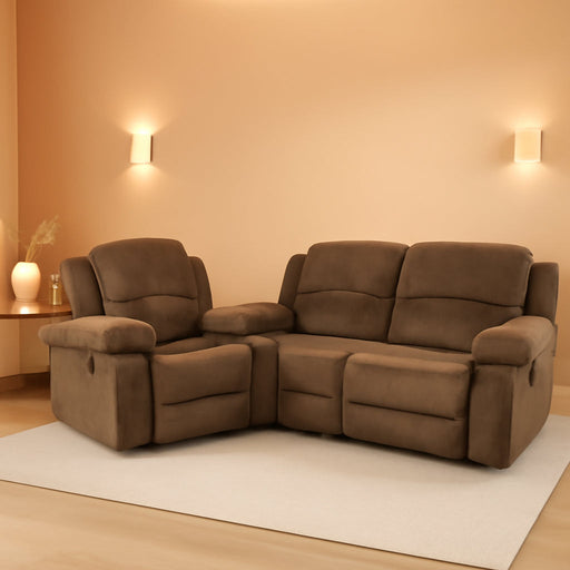 Recliner Sofa Set for Living Room Furniture Set, Reclining Sofa and Loveseat Set for Reclinier Sofa with Drop down Table/Double Recliner Loveseat with Storage Console/Brown Velvet
