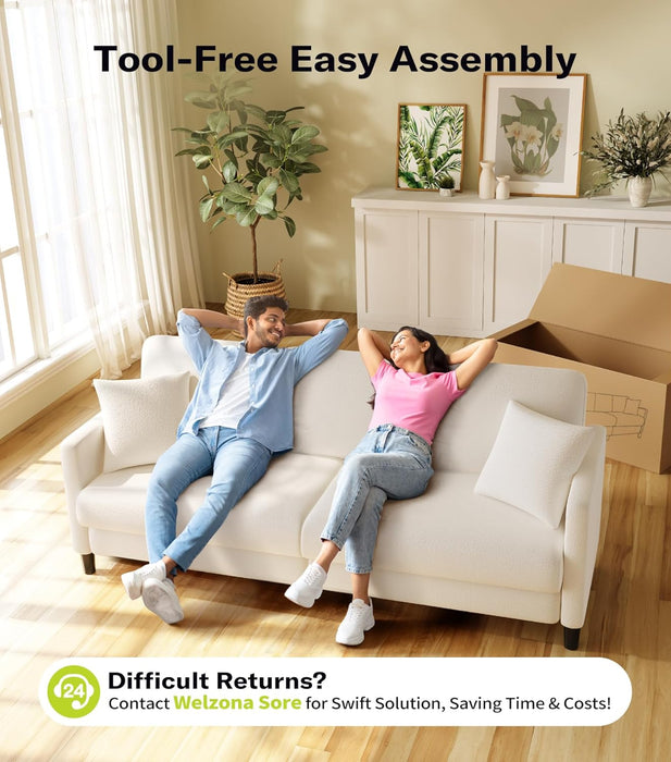 Beige 83Inch Sofa With ContouredBack ErgonomicSupport