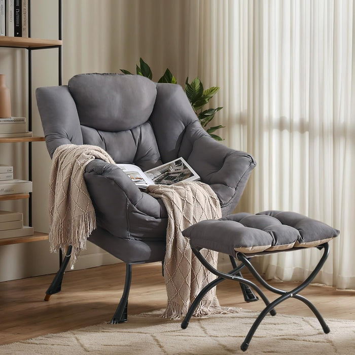 Oversized Dark Grey Ergonomic Armchair With Ottoman