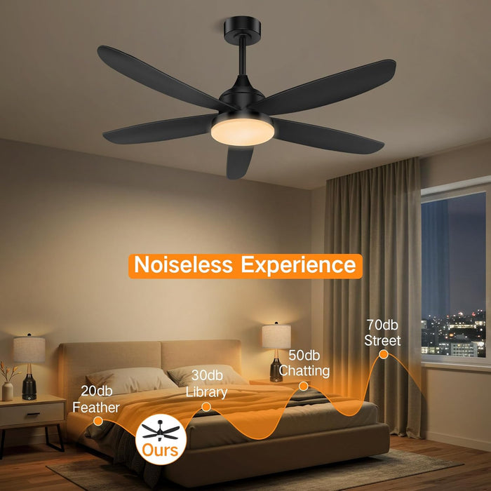 Ceiling Fan with Light, Remote & APP Control, 42" Black RGB Ceiling Fans with 6 Reversible Speeds, 3000-6500K Stepless Dimming, Modern Small Low Profile Ceiling Fan for Bedroom/Indoor/Outdoor