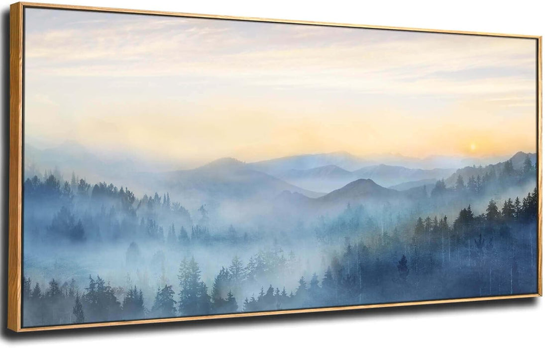 Home Decor Mountain Wall Art Blue Large Framed Artwork for Living Room Bedroom Office Wall Decorations 29X58 Inch