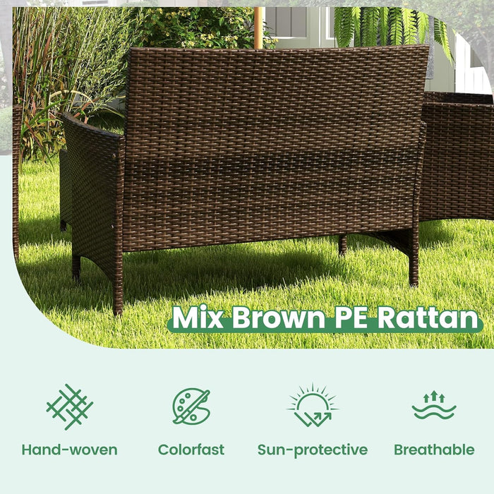 4-Piece Patio Furniture Set - Rattan Outdoor Conversation Bistro Set W/Cushions, Glass Coffee Table, Wicker Chairs & Loveseat for Garden Backyard Porch, Balcony Furniture Set (1, Black)