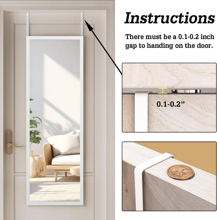 48x16 Inch OverDoor FullLength WallMounted Mirror White