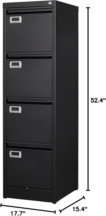 4 Drawer File Cabinet with Lock Metal Vertical File Cabinet Office Home Vertical File Cabinet for A4 Legal/Letter Size Narrow File Cabinet Locked,Assembly Required