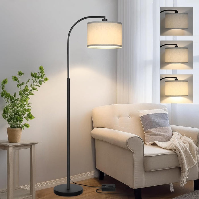 Modern Floor Lamp for Living Room, Arc Floor Lamp with Adjustable Hanging Shade, Black Light with Pedal Switch for Bedroom Study Room, 9W 3000K LED Bulb Included