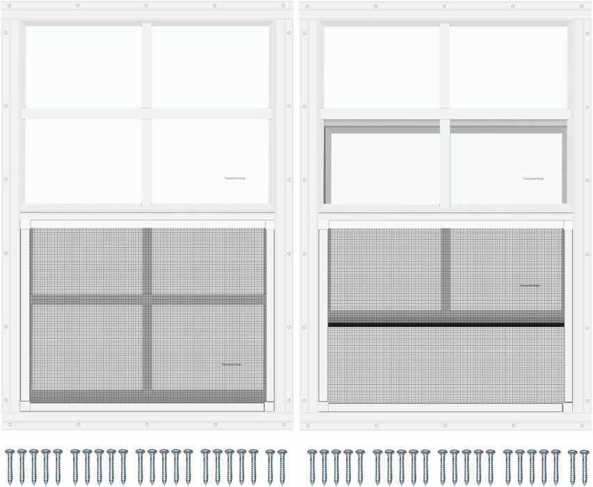 2 Pack Shed Window, Flush Mount Window with Tempered Glass for Sheds, Chicken Coops, Garage and Playhouse (White) (18" X 23")